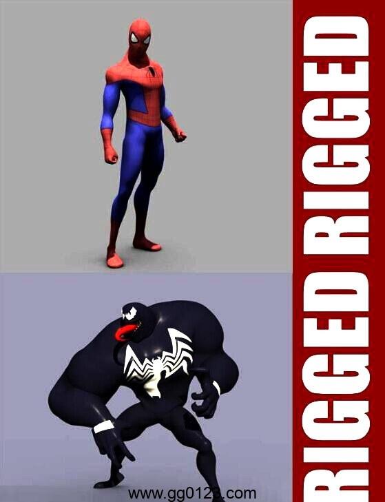 蜘蛛侠和毒液怪卡通3D模型下载(MAYA绑定)