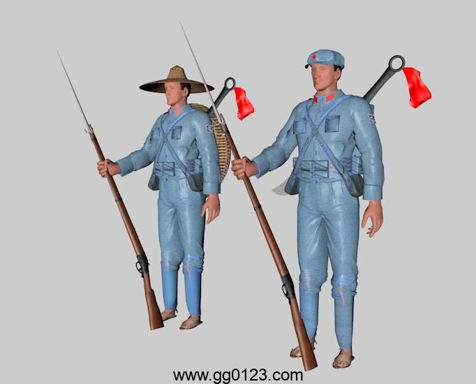 红军/八路军C4D模型下载（戴斗笠的八路/红五星八路军）